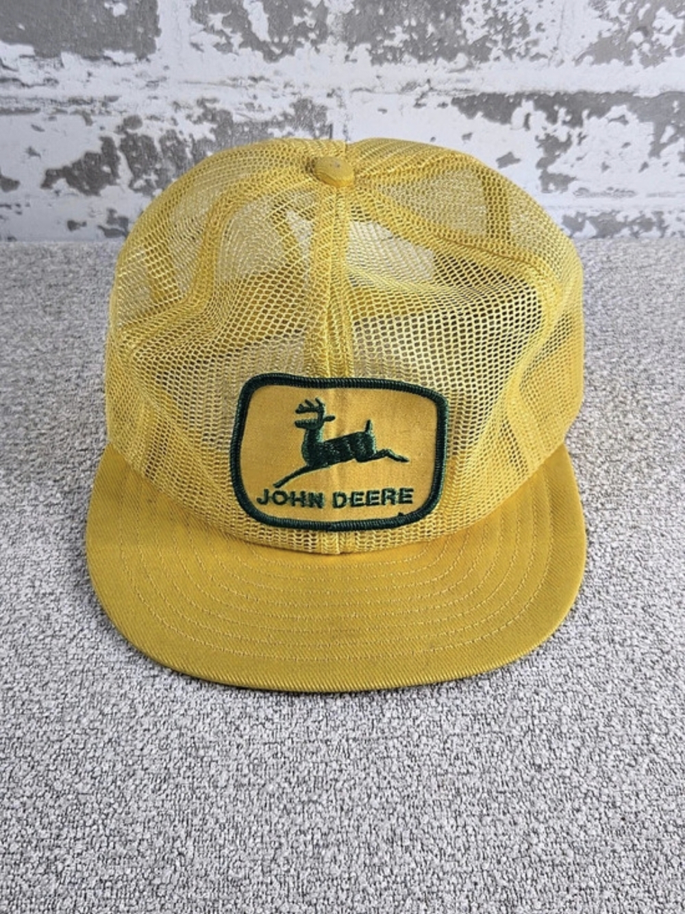 Vintage John Deere Yellow Mesh Trucker Hat Snapback USA Made